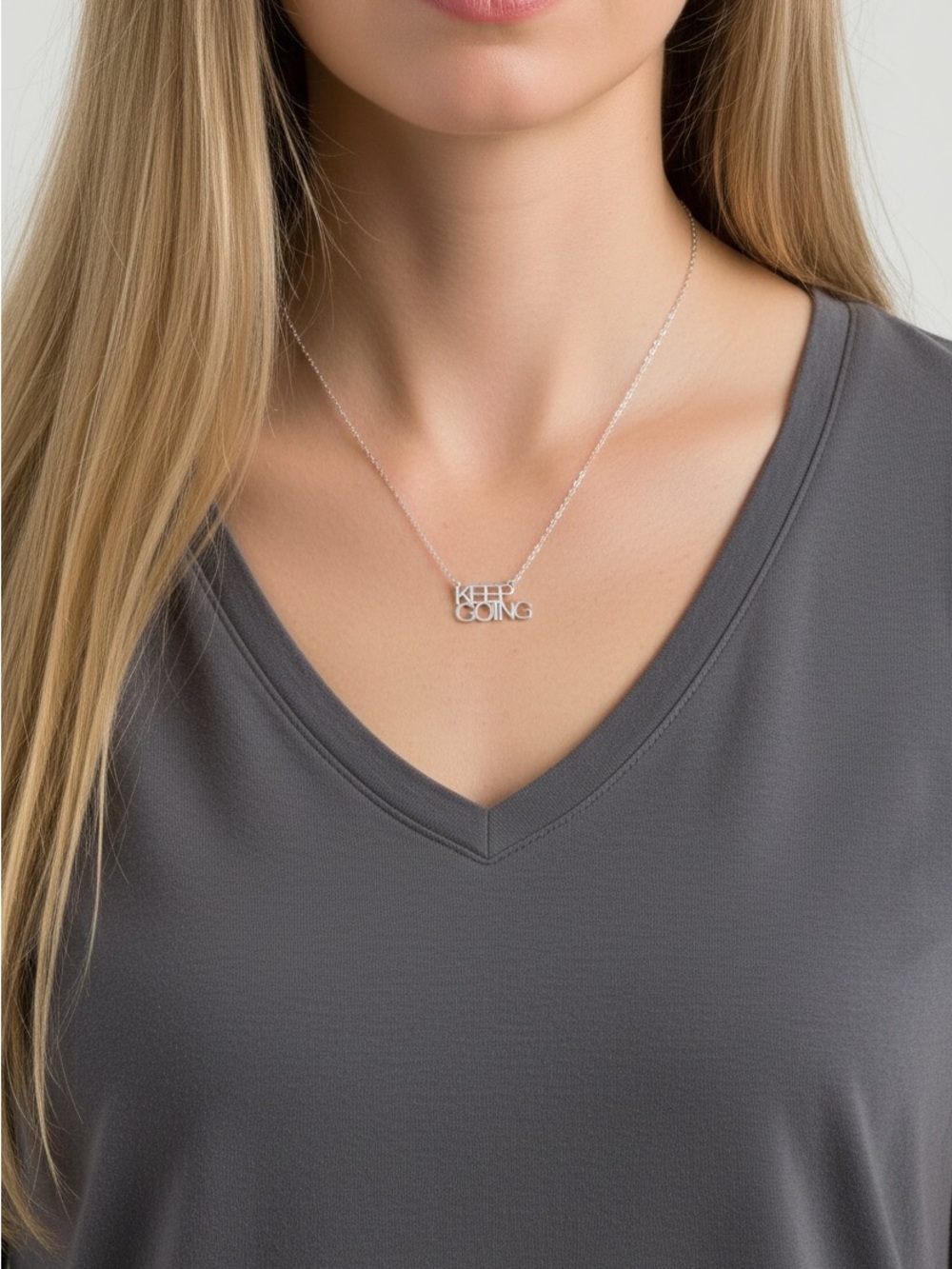 9/18 Silver 'Keep Going' Motivational Necklace